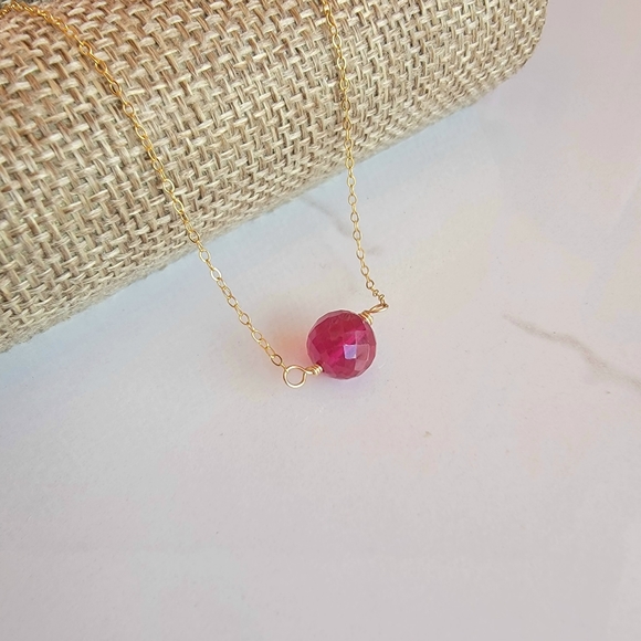 RUBY Necklace Minimalist Crystal Gemstone JULY BIRTHSTONE - Picture 2 of 6
